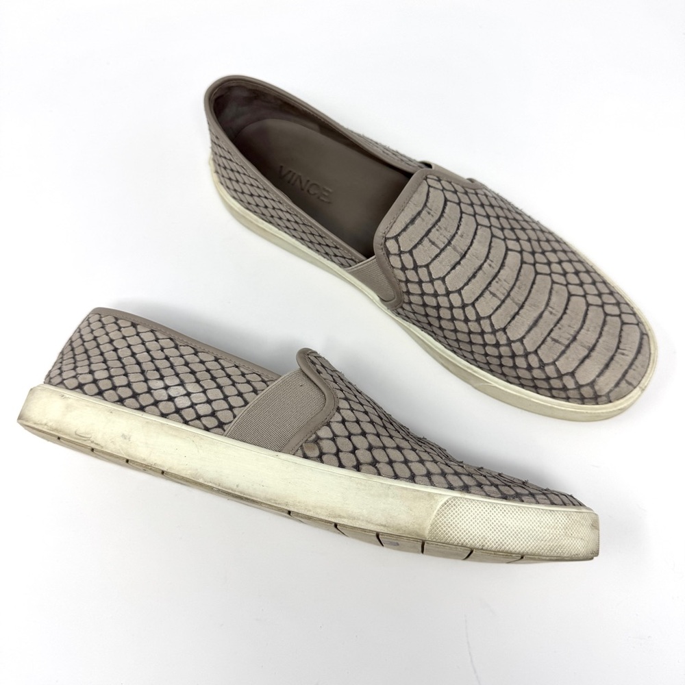 Vince Tan Snakeskin Embossed Slip-On Sneakers